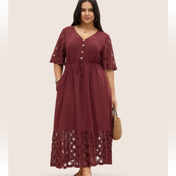 BloomChic Plus Size 2XL Crochet Lace Mesh Button Detail Drawstring Dress us18-20 - Picture 1 of 6
